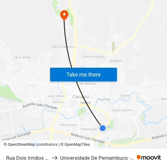 Rua Dois Irmãos 134 to Universidade De Pernambuco - UPE map