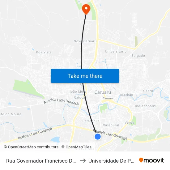 Rua Governador Francisco De Moura Cavalcante 163 to Universidade De Pernambuco - UPE map