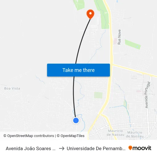 Avenida João Soares De Lira 4 to Universidade De Pernambuco - UPE map