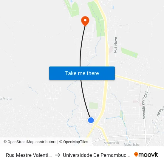 Rua Mestre Valentim 14 to Universidade De Pernambuco - UPE map