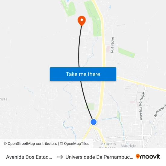 Avenida Dos Estados 175 to Universidade De Pernambuco - UPE map