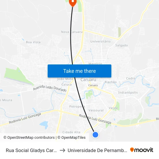 Rua Social Gladys Cardins 201 to Universidade De Pernambuco - UPE map