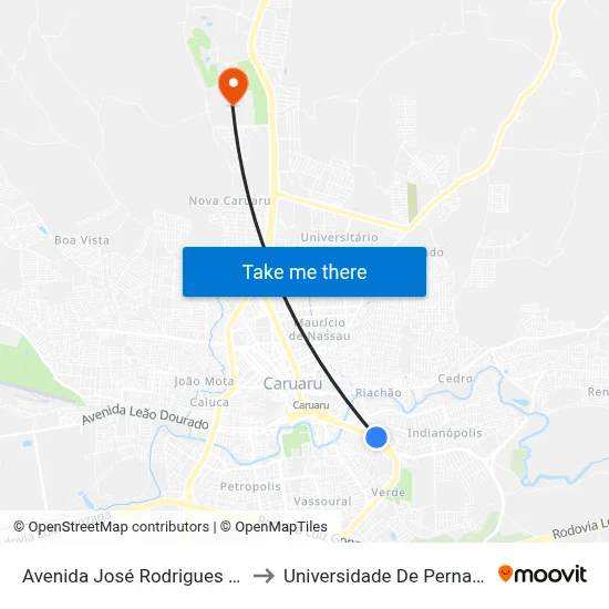 Avenida José Rodrigues De Jesus 598 to Universidade De Pernambuco - UPE map