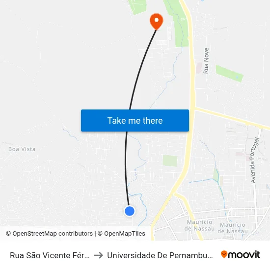 Rua São Vicente Férrer 53 to Universidade De Pernambuco - UPE map