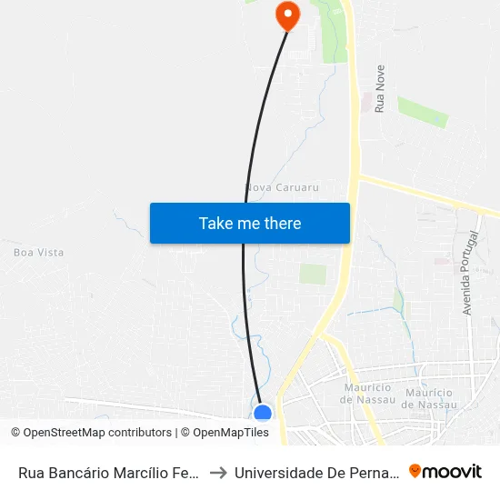 Rua Bancário Marcílio Fernandes, 1131 to Universidade De Pernambuco - UPE map