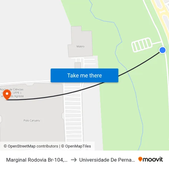 Marginal Rodovia Br-104, S/N - Caruaru to Universidade De Pernambuco - UPE map
