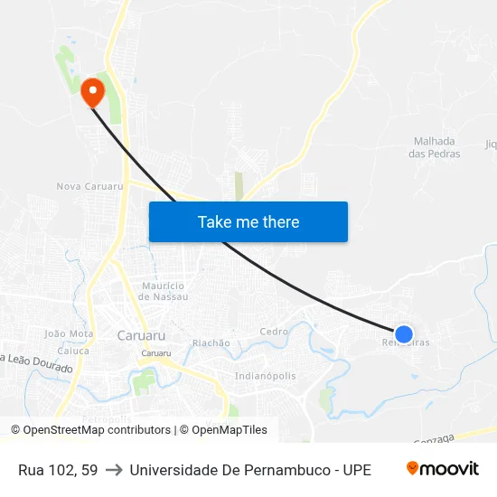 Rua 102, 59 to Universidade De Pernambuco - UPE map