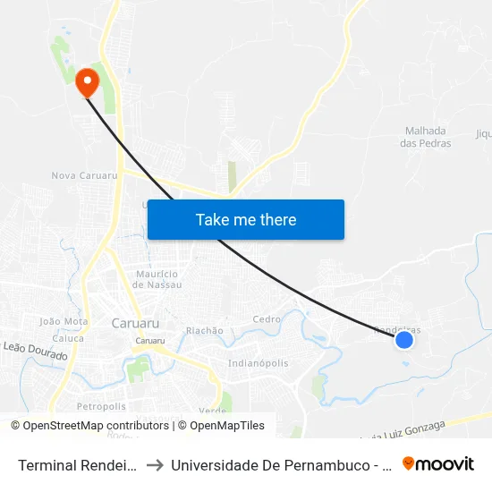 Terminal Rendeiras to Universidade De Pernambuco - UPE map