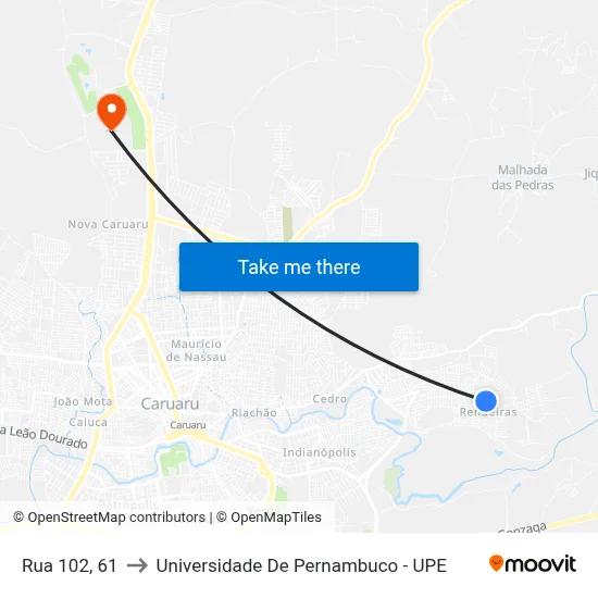Rua 102, 61 to Universidade De Pernambuco - UPE map