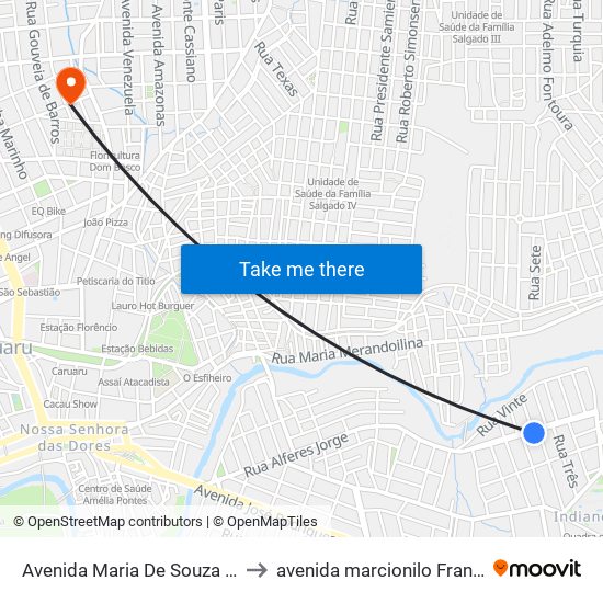 Avenida Maria De Souza Monteiro, 264 to avenida marcionilo Francisco da Silva map