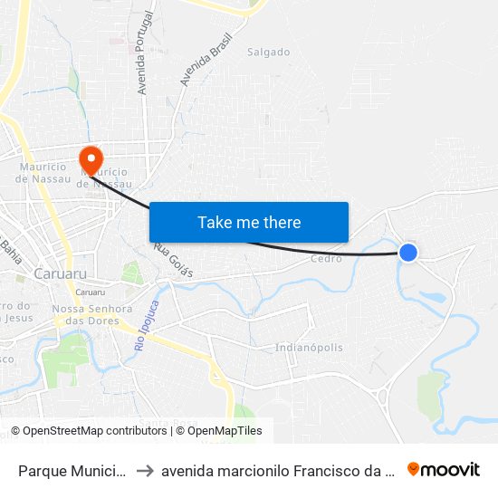 Parque Municipal to avenida marcionilo Francisco da Silva map