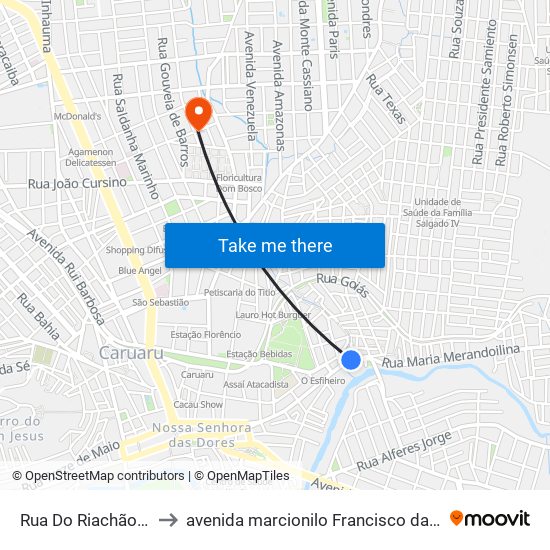 Rua Do Riachão, 45 to avenida marcionilo Francisco da Silva map