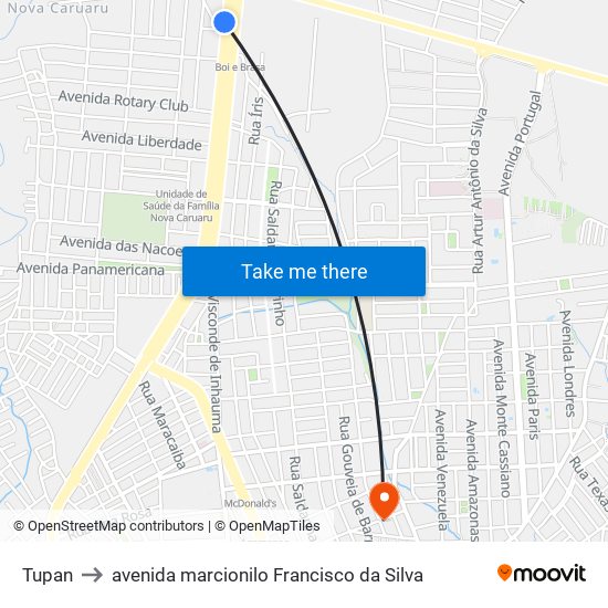 Tupan to avenida marcionilo Francisco da Silva map