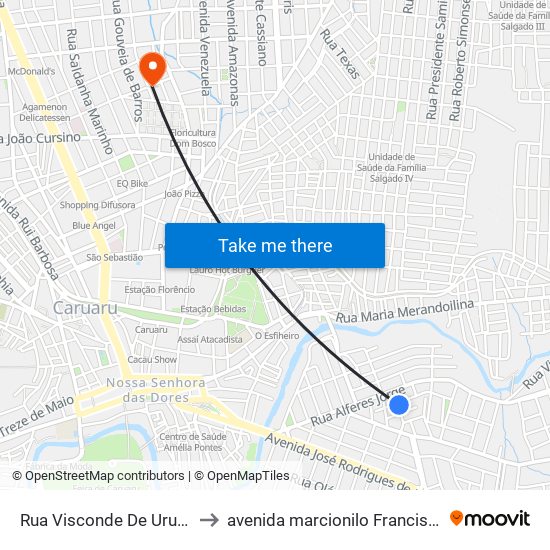 Rua Visconde De Uruguai, 120 to avenida marcionilo Francisco da Silva map