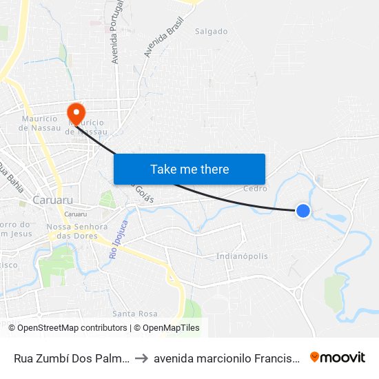 Rua Zumbí Dos Palmares, 38 to avenida marcionilo Francisco da Silva map