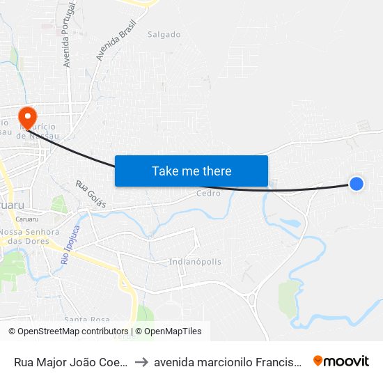 Rua Major João Coelho, 870 to avenida marcionilo Francisco da Silva map