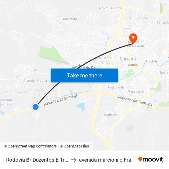 Rodovia Br Duzentos E Trinta E Dois, 733 to avenida marcionilo Francisco da Silva map