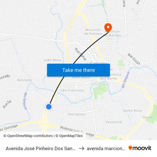 Avenida José Pinheiro Dos Santos | Terminal Rodoviário De Caruaru to avenida marcionilo Francisco da Silva map