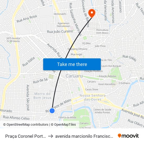 Praça Coronel Porto, 161 to avenida marcionilo Francisco da Silva map