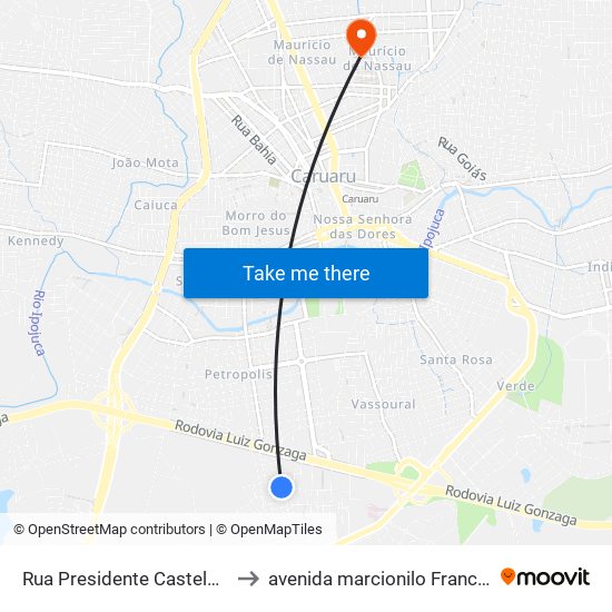 Rua Presidente Castelo Branco, 80 to avenida marcionilo Francisco da Silva map