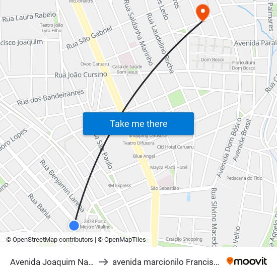 Avenida Joaquim Nabuco 29 to avenida marcionilo Francisco da Silva map