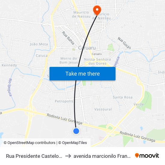 Rua Presidente Castelo Branco, 77b to avenida marcionilo Francisco da Silva map