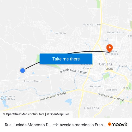 Rua Lucinda Moscoso De França, 120 to avenida marcionilo Francisco da Silva map