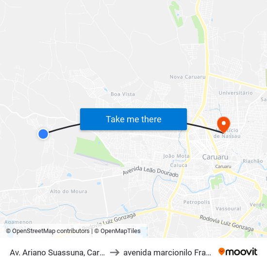 Av. Ariano Suassuna, Caruaru - Pe, Brasi to avenida marcionilo Francisco da Silva map