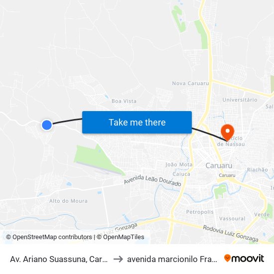 Av. Ariano Suassuna, Caruaru - Pe, Brasil to avenida marcionilo Francisco da Silva map