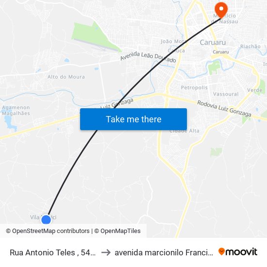 Rua Antonio Teles , 547 - Caruaru to avenida marcionilo Francisco da Silva map