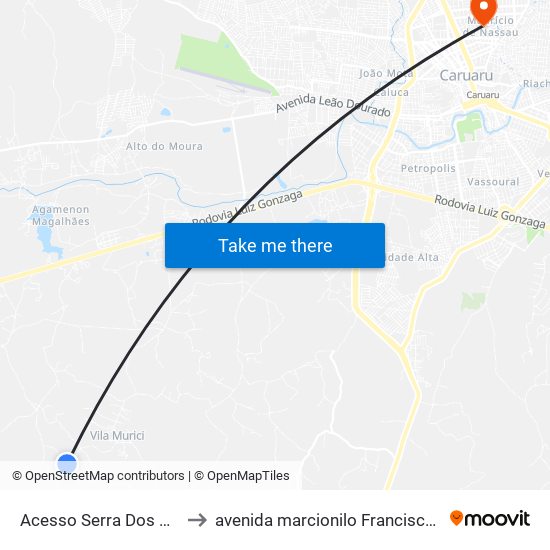 Acesso Serra Dos Cavalos to avenida marcionilo Francisco da Silva map