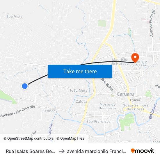 Rua Isaías Soares Bezerra, 125 to avenida marcionilo Francisco da Silva map