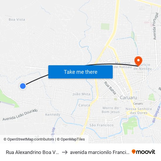 Rua Alexandrino Boa Ventura, 300 to avenida marcionilo Francisco da Silva map