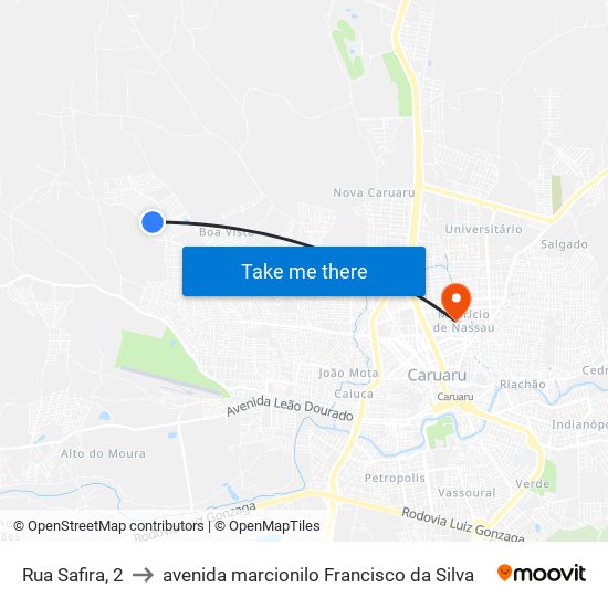 Rua Safira, 2 to avenida marcionilo Francisco da Silva map