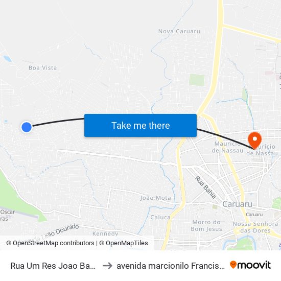 Rua Um Res Joao Batista, 342 to avenida marcionilo Francisco da Silva map