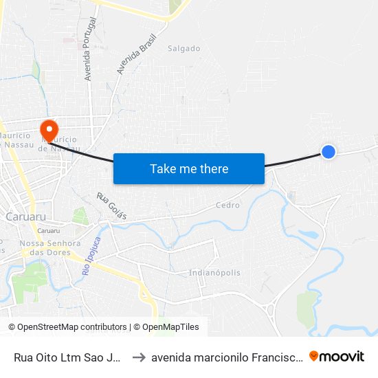 Rua Oito Ltm Sao Jose, 130 to avenida marcionilo Francisco da Silva map