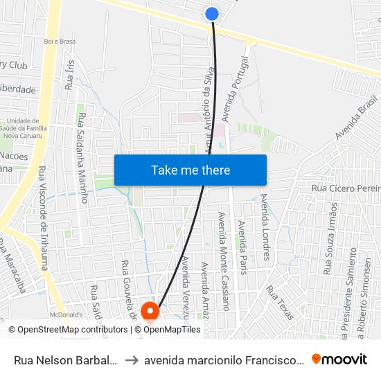 Rua Nelson Barbalho, 61 to avenida marcionilo Francisco da Silva map