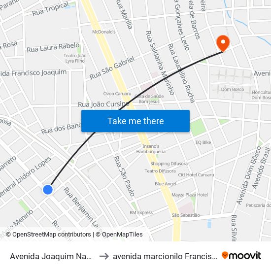 Avenida Joaquim Nabuco, 374 to avenida marcionilo Francisco da Silva map