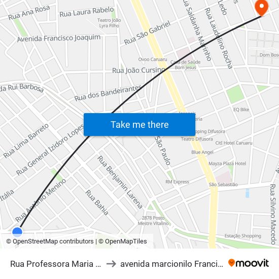 Rua Professora Maria Emília, 408 to avenida marcionilo Francisco da Silva map