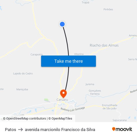 Patos to avenida marcionilo Francisco da Silva map
