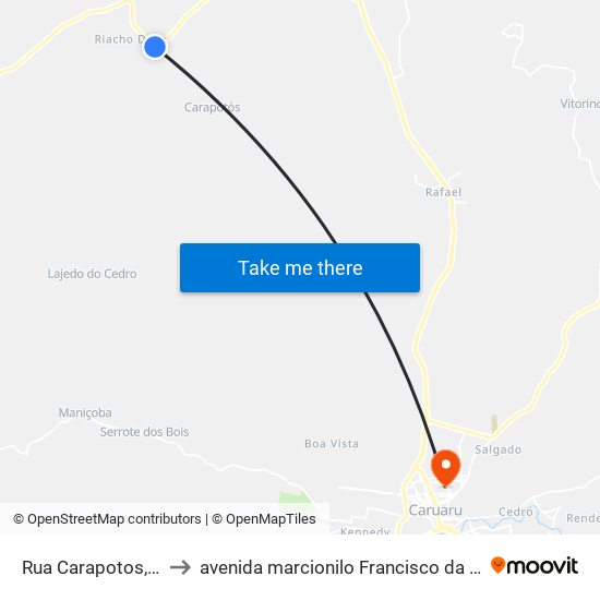 Rua Carapotos, 90 to avenida marcionilo Francisco da Silva map