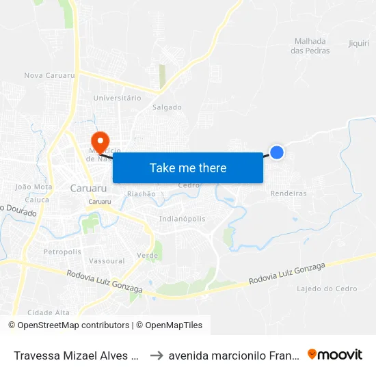 Travessa Mizael Alves Florencio, 246 to avenida marcionilo Francisco da Silva map