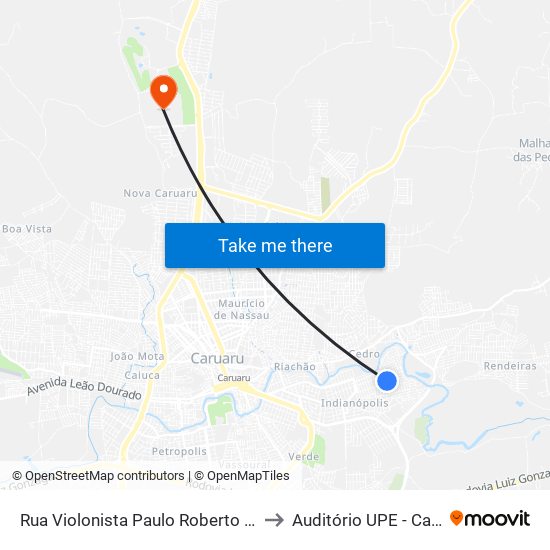 Rua Violonista Paulo Roberto Da Silva, 1-55 to Auditório UPE - Caruaru, PE map