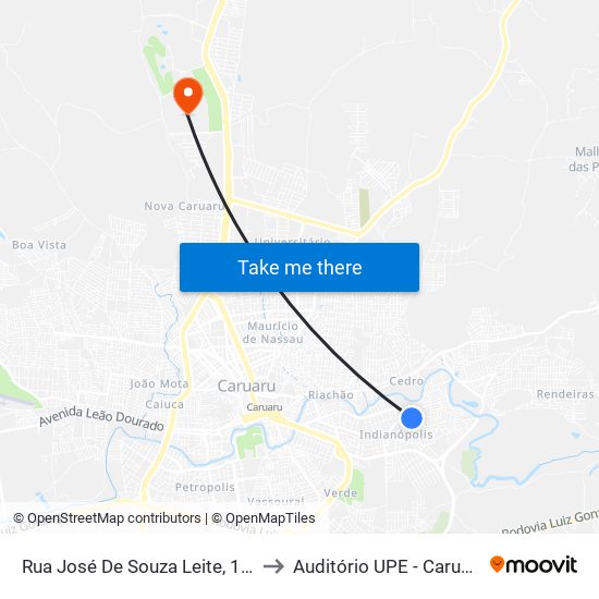 Rua José De Souza Leite, 199-247 to Auditório UPE - Caruaru, PE map