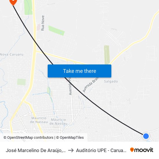 José Marcelino De Araújo, 1150 to Auditório UPE - Caruaru, PE map