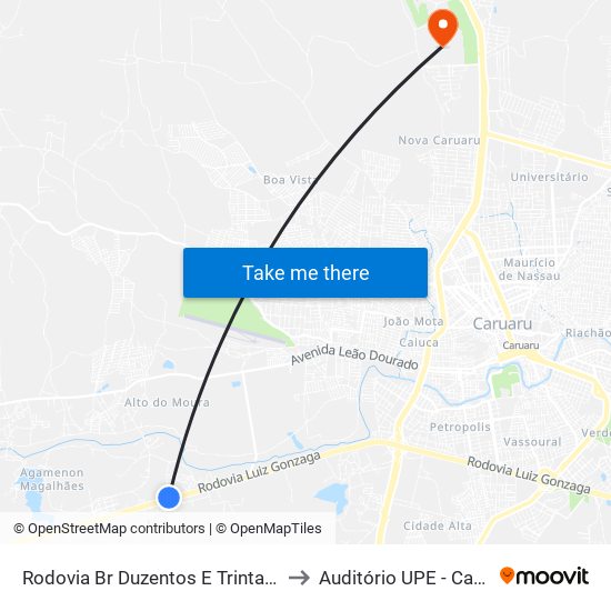 Rodovia Br Duzentos E Trinta E Dois, 733 to Auditório UPE - Caruaru, PE map