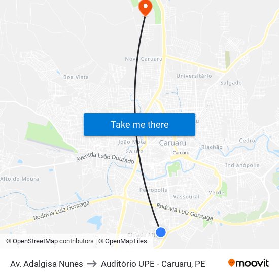 Av. Adalgisa Nunes to Auditório UPE - Caruaru, PE map