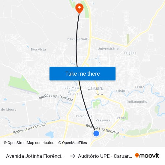 Avenida Jotinha Florêncio, 155 to Auditório UPE - Caruaru, PE map