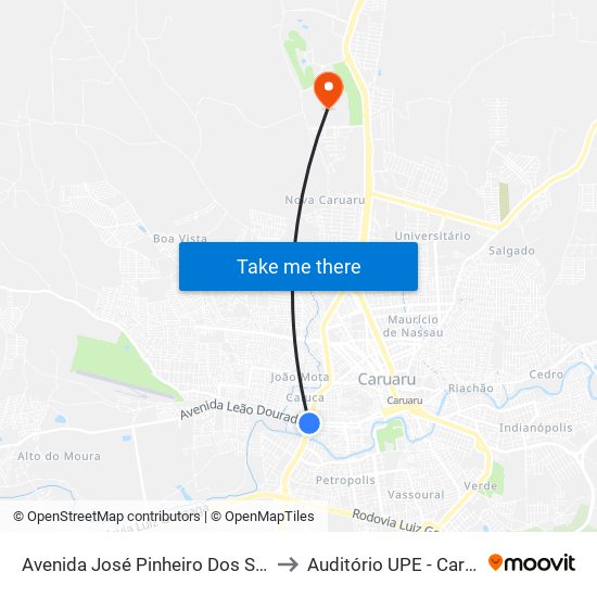 Avenida José Pinheiro Dos Santos, S/N to Auditório UPE - Caruaru, PE map