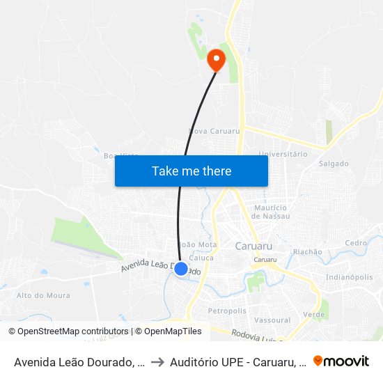 Avenida Leão Dourado, 10 to Auditório UPE - Caruaru, PE map